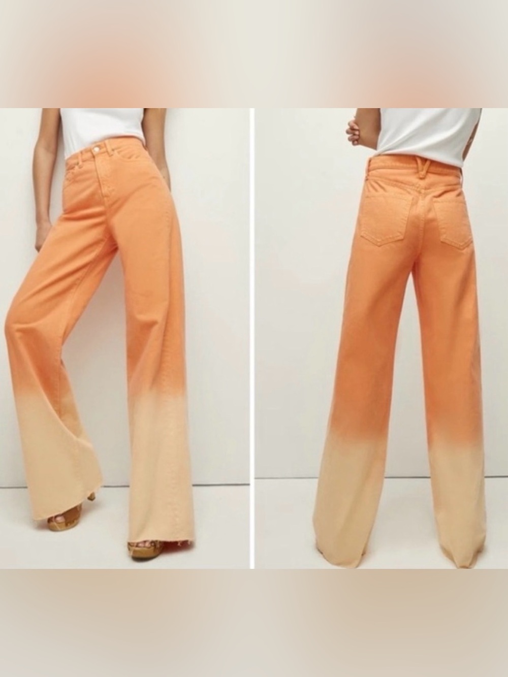 NWT Veronica Beard Taylor High Rise Wide Leg Orange Ombre Jeans 26/2 cotton rare
